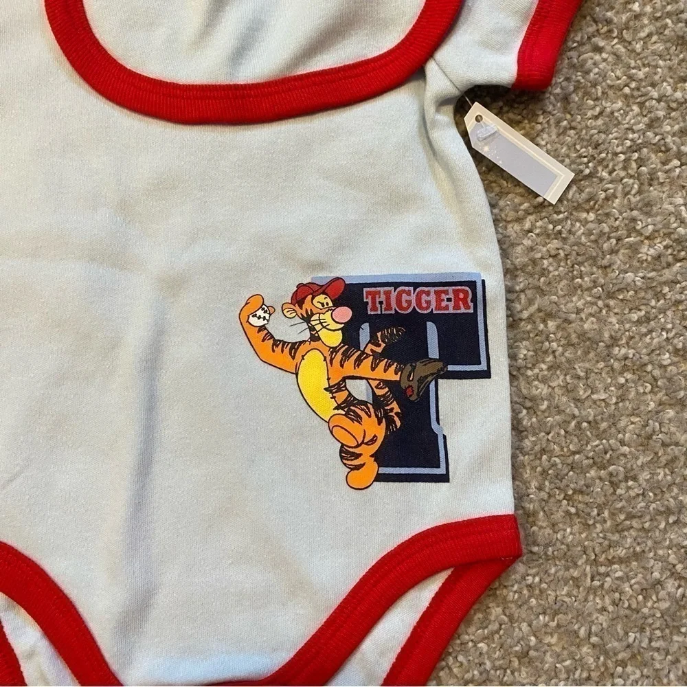 Vintage Disney Winnie the Pooh Tigger Onesie Bib Set NEW 90s 6/9 Mos Red Blue